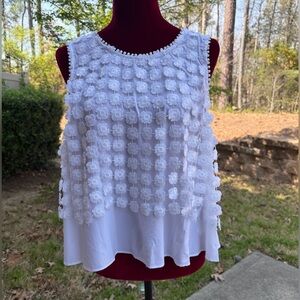 Kaari Blue White Floral Textured Sleeveless Blouse